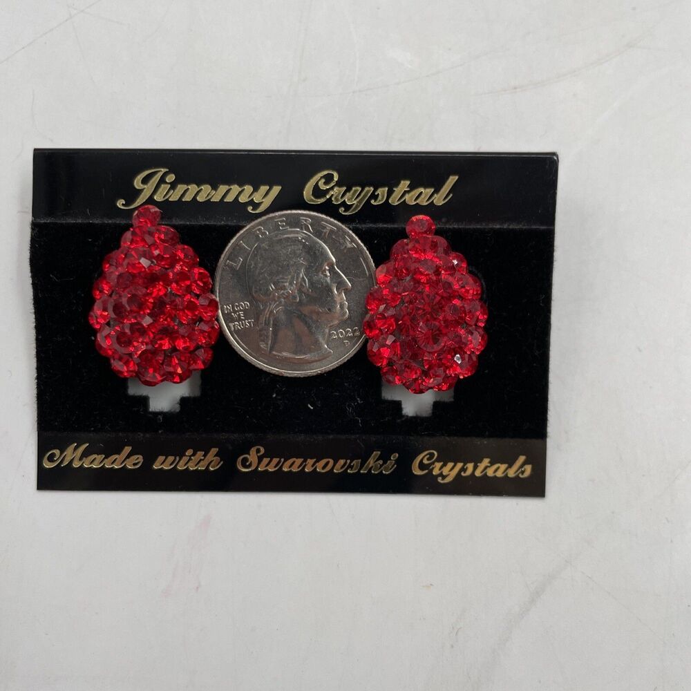 FASHION JEWELRY JIMMY CRYSTAL EARRINGS SWAROWSKI CRYSTAL RED  TEAR DROP